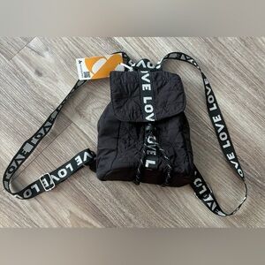 Black Quilted Mini Backpack‎ with Love Strap NWT